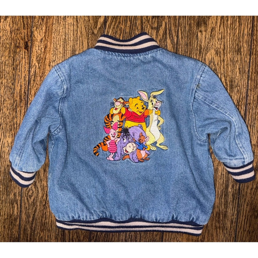 Vintage 1990s Disney Winnie the Pooh embroidered denim varsity jacket 12 month